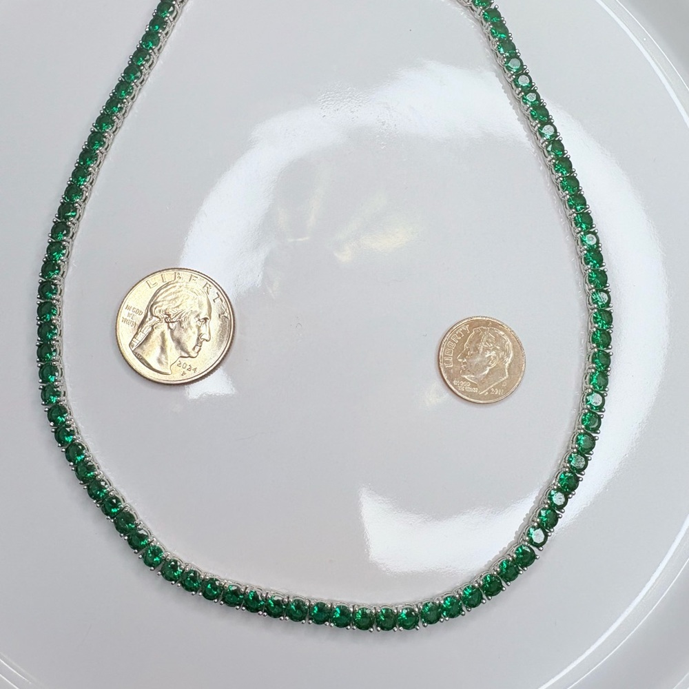 4MM Green Cubic Zirconia Tennis Chain Necklace (NWOT) - Picture 4 of 11